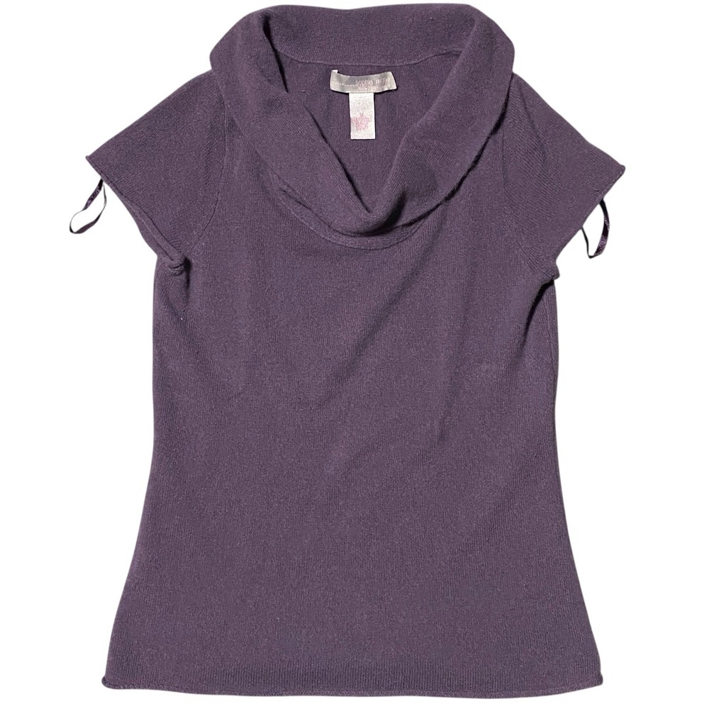 Sophia Milano Purple Short Sleeve Cowl Neck Sweater‎ Top M 100% Cashmere Blend